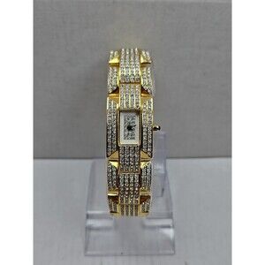 Suzanne Somers B3738 Gold Tone Rhinestone Pave Bracelet Watch New Battery Ladies